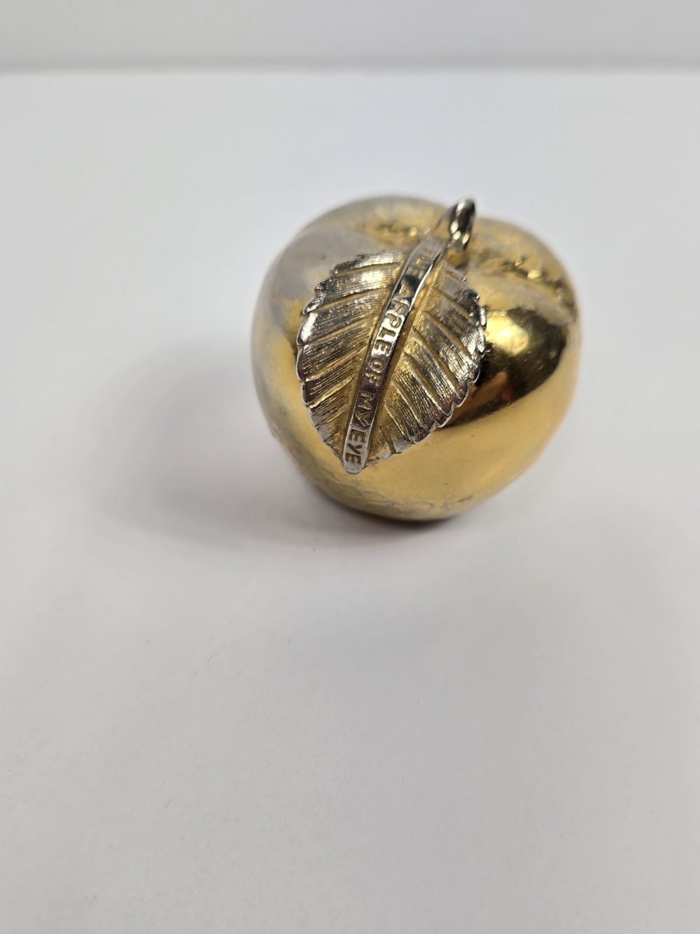 Vintage Lawson Gilt Brass Apple Paperweight “The Apple of My Eye” 2”